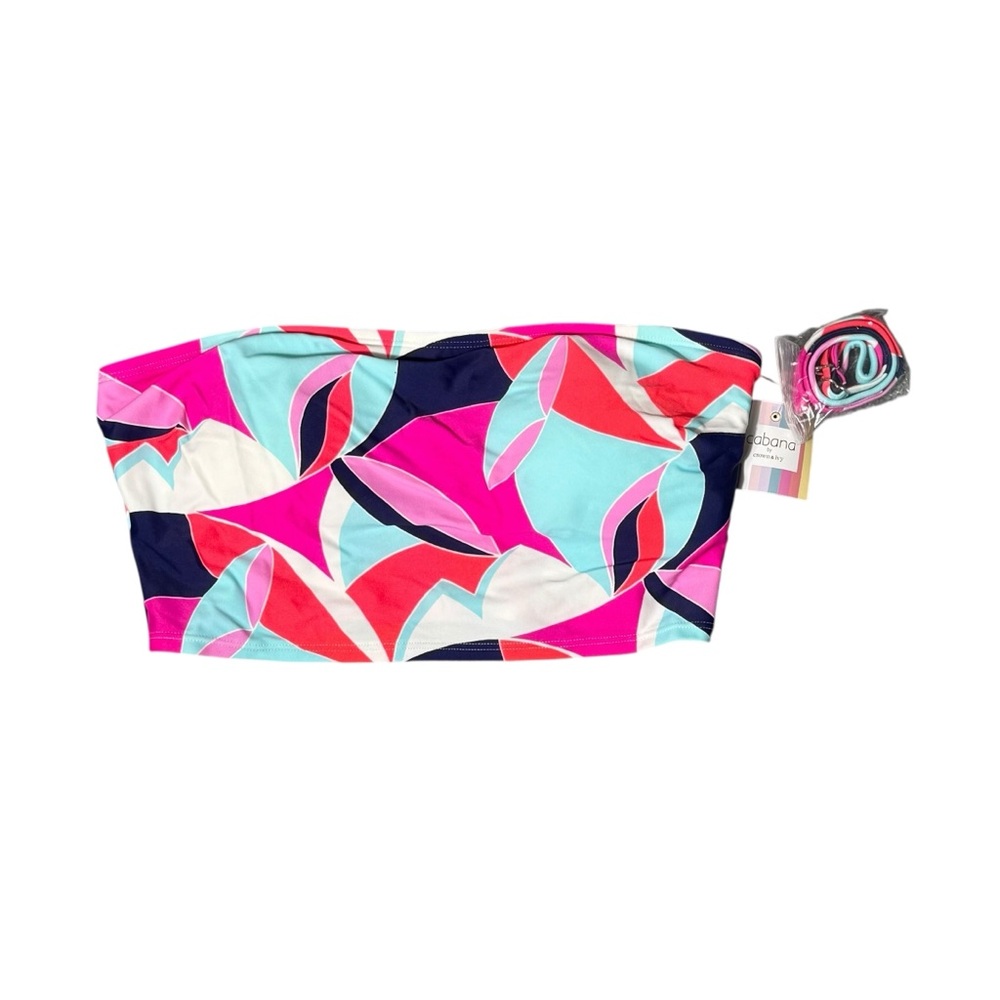 Cabana By Crown & Ivy Multicolor Medium Geometric Bandeau Bikini Top, Medium
